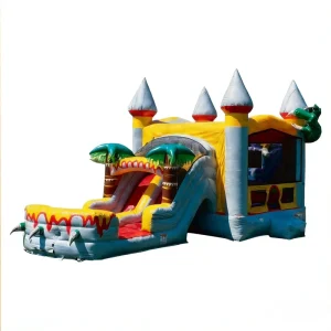 Dinosaur Adventure Jurassic Themed Inflatable Bounce House Double Lane Slide Commercial Grade PVC Material Eco Friendly Castle