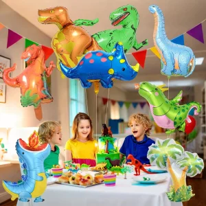 Set di palloni gonfiabili in alluminio a tema dinosauro, adatti per bambini, decorazioni per feste di compleanno a tema dinosauro