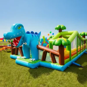 Kombinasi Seluncuran Trampolin Inflatable Dinosaurus, Model Komersial, Ruang Trampolin PVC, Sertifikasi CE 24-26