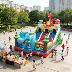 Dinosaur Theme Commercial Inflatable Bouncy Castle Kids Outdoor Cartoon Jumping House with Blower Playground