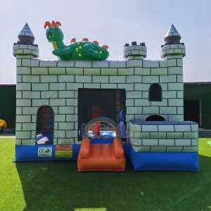 Dinosaur Themed Stone Castle Inflatable Bounce House with Slide Commercial Grade Kids Dino Party Inflatable Bouncy Castle Slide