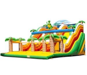 Dinoworld Seluncuran Kering Inflatable Sewa Komersial Permainan Luar Ruangan untuk Anak-anak Jalur Ganda Tahan Api Tahan UV 3 Tahun