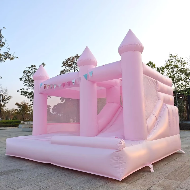 ราคาจากโรงงาน บ้านกระโดดพองลมสีชมพู เกรดเชิงพาณิชย์ ปราสาทพองลมที่ปรับแต่งได้สำหรับเช่าธุรกิจ