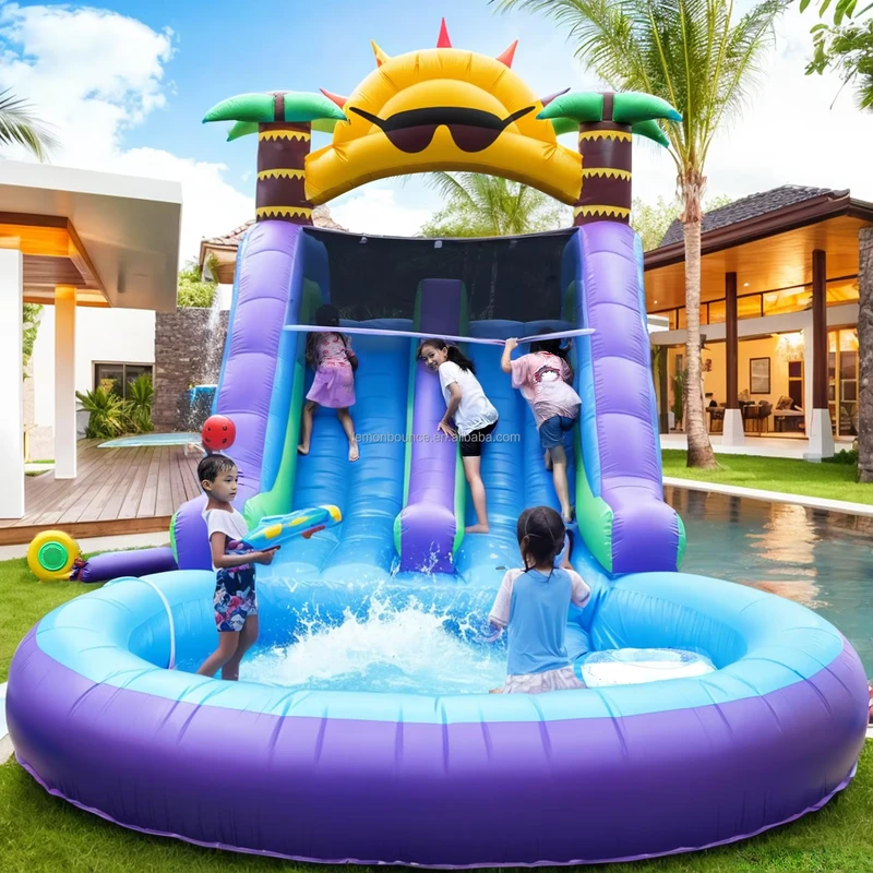 Pembelian Langsung Pabrik Seluncuran Air Inflatable Kelas Komersial Besar dengan Kolam Kastil Inflatable untuk Penyewaan Bisnis 10*4m