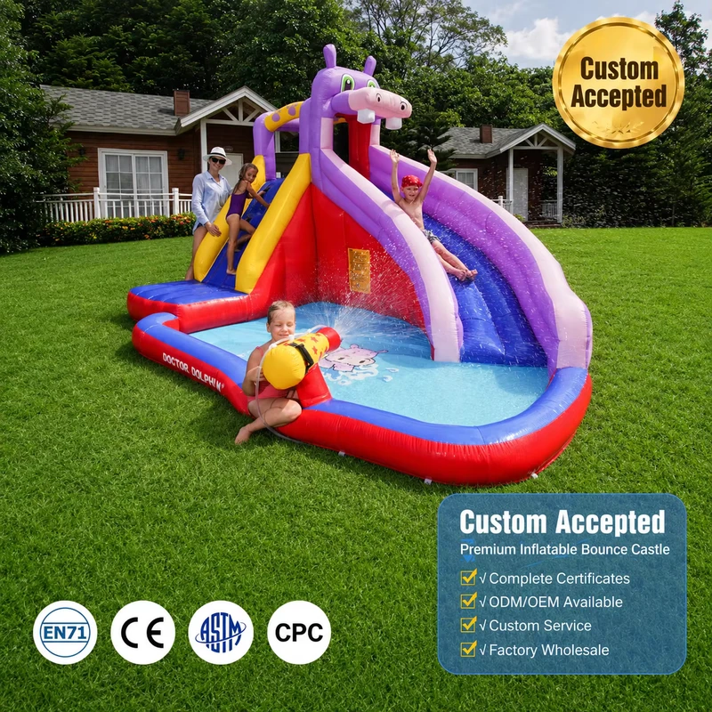 Venda Direta de Escorrega de Água Inflável 420D Oxford & Castelo Bouncy para Eventos ao Ar Livre, Capacidade de 135KGS, 3 Passageiros