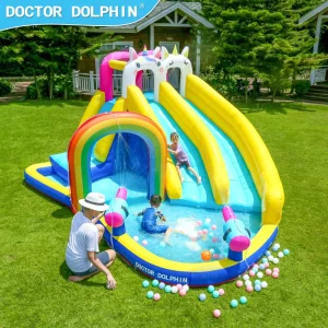 Kastil Bouncing Inflatable Anak Unicorn Pelangi yang Lucu dari Doctor Dolphin