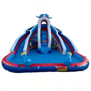 Dolphin Underwater Themed Triple Lane Inflatable Pool Water Slide PVC Material Eco Friendly Kids Ocean Adventure Commercial