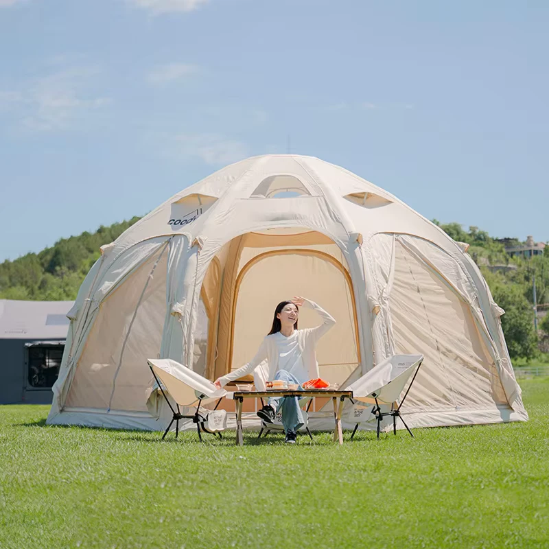 Dome Air Tent Beige Outdoor Foldable Outdoor Cotton Geodesic Dome Tent Family Portable Inflatable Tent