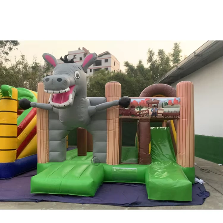 Combo de Bouncer Inflável de Burro Personalizado, Casa de Saltos Inflável com Escorrega, Combo de Castelo Inflável