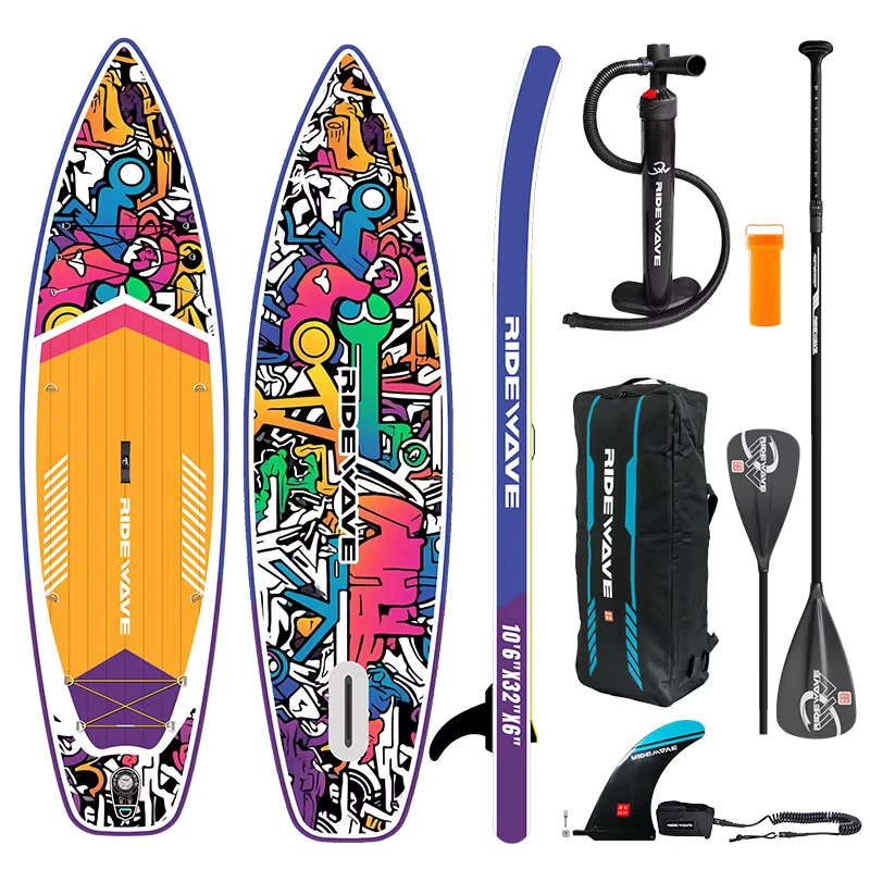 Pompa Aksi Ganda Inflatable Stand up Paddle Board 10'6" Inflasi Cepat ISUP Surfboard OEM SUP Paddleboard SUP