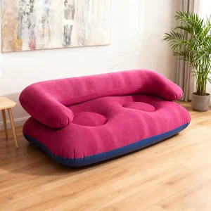 Double Inflatable Lounge Sofa Waterproof Flocked Air Couch Lightweight Blow up Chair for Camping Backyard Home Balcony