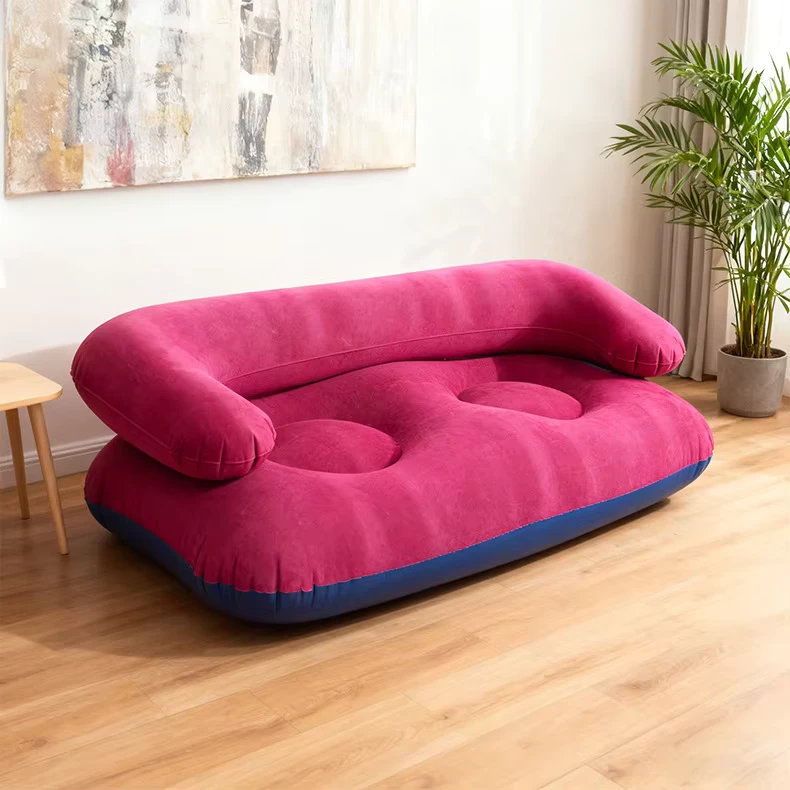 Double Inflatable Lounge Sofa Waterproof Flocked Air Couch Lightweight Blow up Chair for Camping Backyard Home Balcony