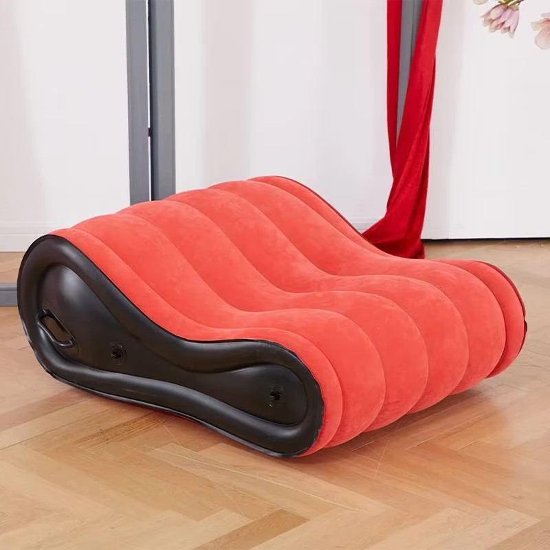 โซฟาเป่าลมคู่ วัสดุ PVC ผ้าฟลอกกิ้ง เป่าลมเร็วและปั๊มลม โซฟาเป่าลมสำหรับห้องนอน