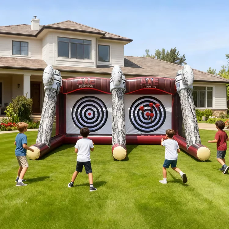 ダブルレーンインフレータブルフライングアックススローイングおもちゃ インフレータブルアックススロー ダートチャレンジ カーニバルスポーツゲームレンタル