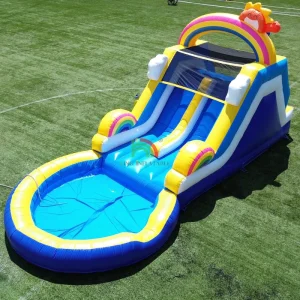Double Lane Water Slide Commercial Grade PVC Waterslide Dry Wet Inflatable Slide with Large Splash Pool and Climbing