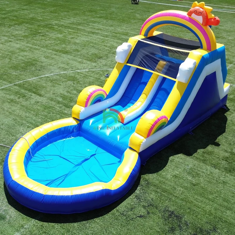 Toboggan Aquatique à Double Piste en PVC de Qualité Commerciale Toboggan Gonflable Sec Humide avec Grande Piscine à Éclaboussures et Escalade