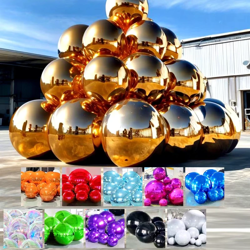 Doppelschicht PVC aufblasbarer glänzender Discokugel-Spiegelball, große glänzende aufblasbare Spiegelsphären, goldene Spiegel aufblasbare Bälle