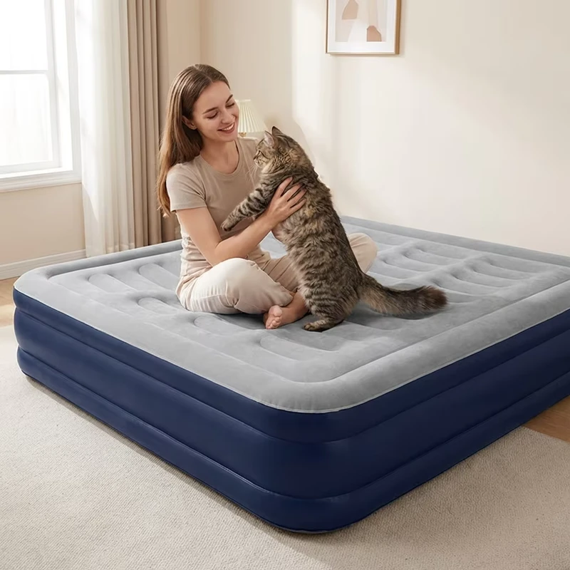 Cama Inflable Convertible de Diseño Moderno Doble con Bomba Incorporada para Casa y Camping al Aire Libre