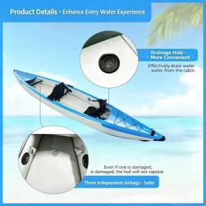 Double Seat Inflatable Kayak PVC Material 3 Air Chambers Foldable Canoe for Fishing Travel Water Entertainment