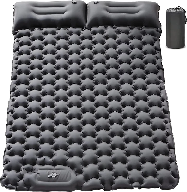 Double Sleeping Pad Inflatable Mat With Built-in Pump Foot Press Ultralight Extra Thick Camping Mattress Mat With Pillow
