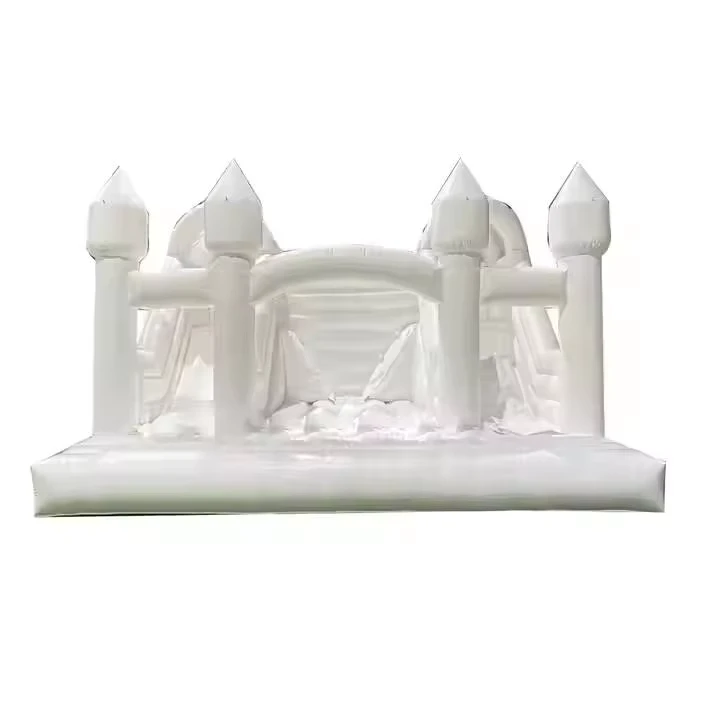 Castelo Inflável Grande Branco com Duplo Escorrega para Casamentos, Casa de Saltos para Crianças