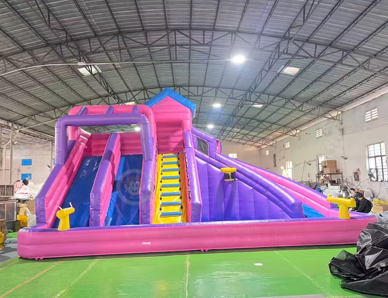 Cầu trượt bể bơi bơm hơi đôi, cầu trượt nước thương mại, bơm hơi cho người lớn