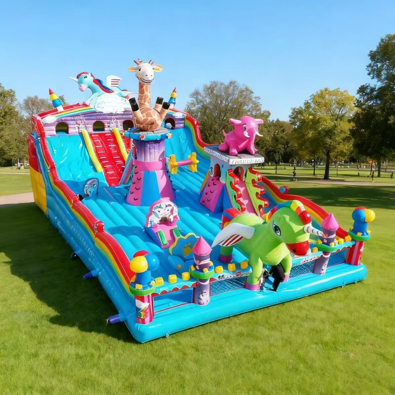 Castillo Inflable Ecológico de Unicornio Dreamland, Combo de Múltiples Toboganes, Capacidad de 500 kg