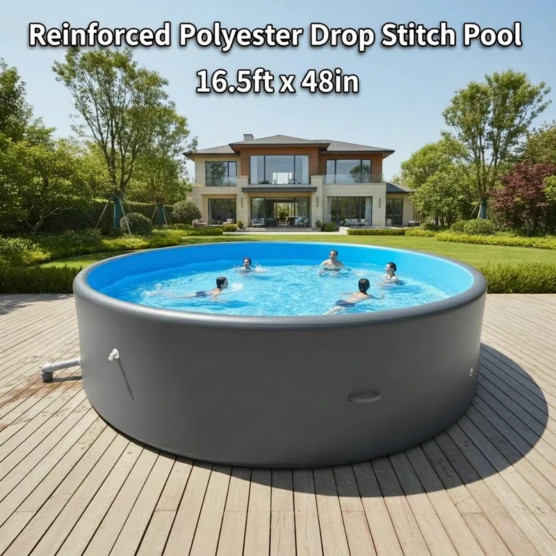 Piscina inflable grande de 16.5 pies Drop Stitch 5mx1.5m redonda para familias sobre el suelo con bomba inflable