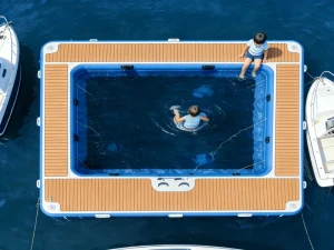 Drop Stitch Fabric Giant Inflatable Pools Inflatable Floating Swimming Pool Inflatable Sea Pool for Yacht Boats with Net