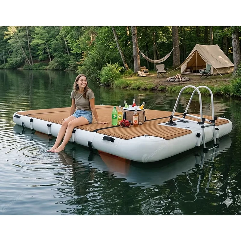 ด็อคลอยน้ำแบบดรอปสติช แพลตฟอร์มน้ำหนักหนัก พร้อมเสื่อ EVA Teak สำหรับการจอดเรือและเจ็ตสกี