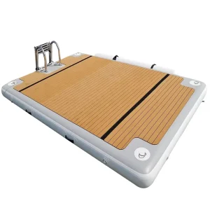 Drop Stitch PVC Teak Inflatable Swim Platform Floating Dock With Ladder