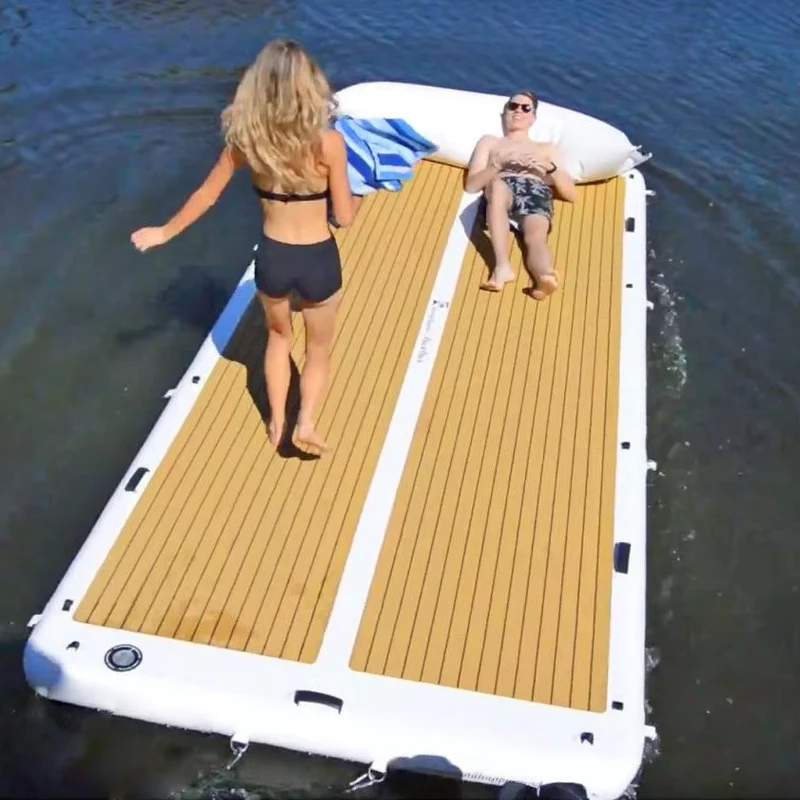 Nền tảng pontoon nước bơm hơi Drop Stitch, bè bơm hơi, đảo nổi, bến tàu cho công viên nước với máy bơm điện