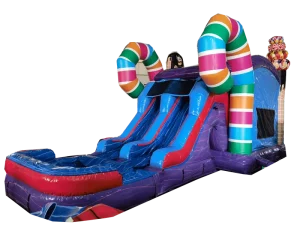 Dual Lane Commercial Inflatable 5 in 1 Candy Wet Dry Bounce House Castle Slide Combo With Pool for Kids