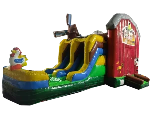 Dual Lane Commercial Inflatable Farmland Wet Dry Bounce House Castle Combo Bouncer with Slide Splash Pool for Kids