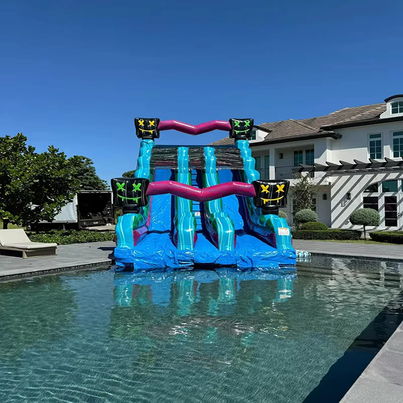 Tobogán de agua inflable de doble carril, gigante, comercial, para niños y adultos, alquiler para fiestas en exteriores o jardines
