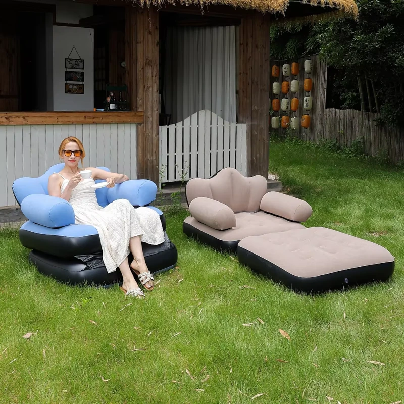 Sofá Cama Inflable de PVC Plegable de Cinco en Uno, Portátil y con Reposabrazos para Camping y Huéspedes en Casa