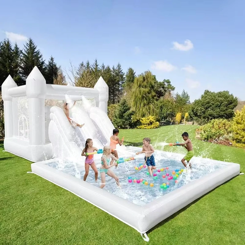 Castello Gonfiabile Bianco per Matrimoni da 13x7 Piedi con Piscina per Feste