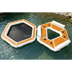 Durable 8 Person Tropical Floating Island Inflatable Dock Float with Mesh Foldable Beach Sunbath Bed for Sea