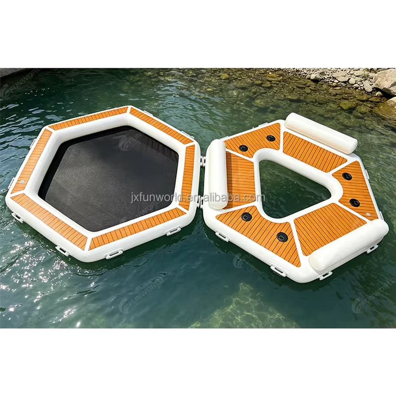 Durable 8 Person Tropical Floating Island Inflatable Dock Float with Mesh Foldable Beach Sunbath Bed for Sea