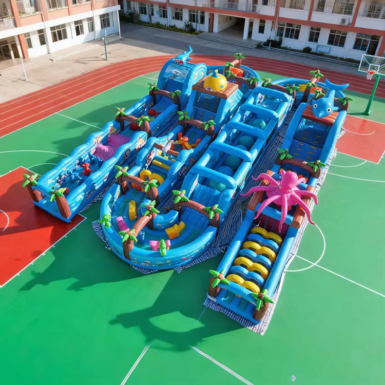 สนามกีดขวางลมขนาดใหญ่สำหรับเด็กที่ทนทาน พร้อมฟีเจอร์ความปลอดภัยและความจุสูงสำหรับสวนสนุก