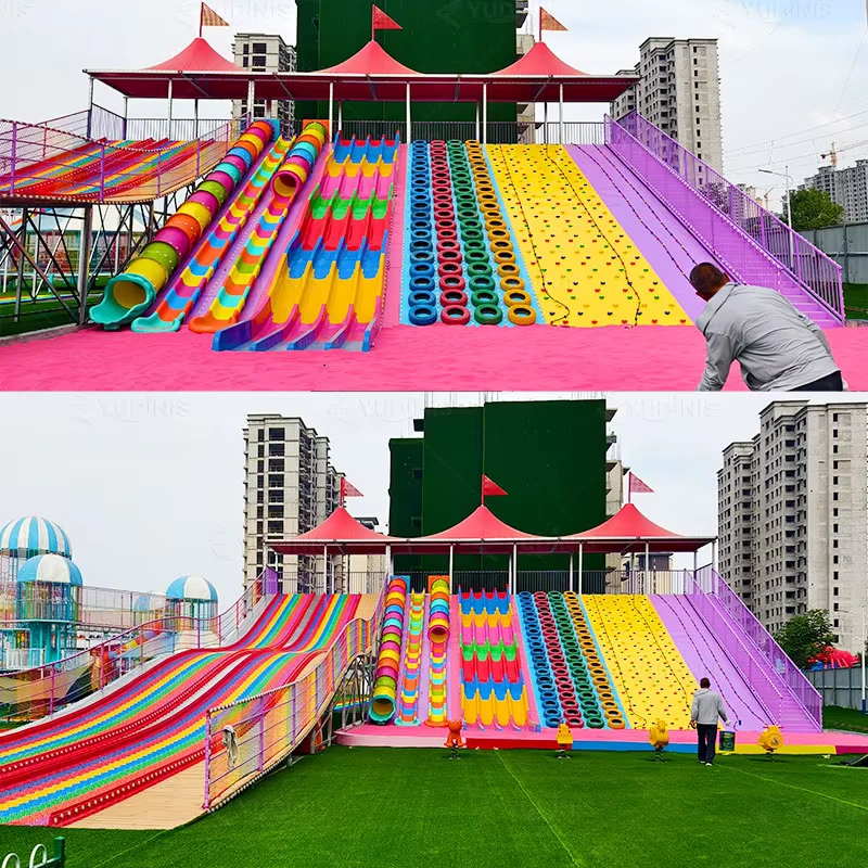 Durable Factory Custom Commercial Rainbow Slide Artificial Ski Grass Turf Surface Donut Slide Ride Dry Slide