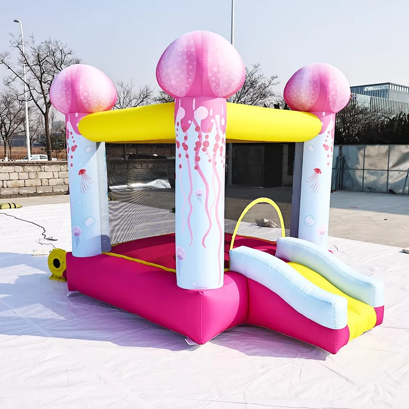 Bouncer Jellyfish Oxford Ocean Inflatable Tahan Lama, Taman Permainan Inflatable Tahan Air untuk Anak-anak, Mudah Dipasang, Kastil Inflatable
