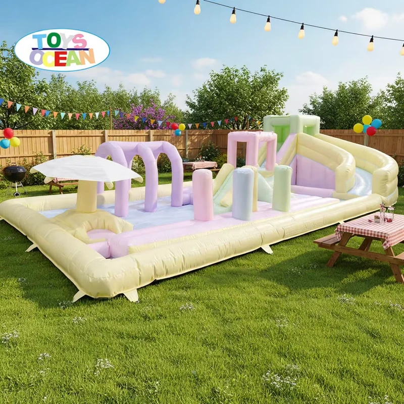 Kombinasi Seluncuran Air Rintangan Inflatable PVC Ramah Lingkungan Tahan Lama untuk Rumah Mainan Kelas Komersial untuk Hiburan Dalam Ruangan dan Luar Ruangan