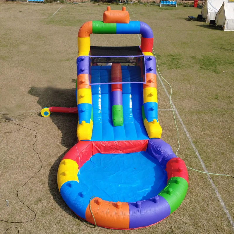 Seluncuran Air Tiup PVC Tahan Lama, Seluncuran Luar Ruangan dengan Kolam Percikan, Seluncuran Pesta Musim Panas untuk Sewa Keluarga