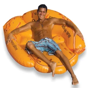 Durable PVC Inflatable Water Sofa Yellow Pool Lounger with Flotation Valve for Adult Summer Party Use