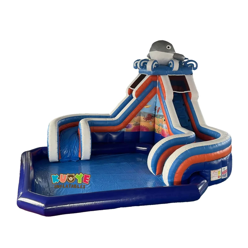Scivolo d'Acqua Balena Gonfiabile Resistente per Esterni Piccolo Parco Acquatico con Piscina per Bambini e Adulti