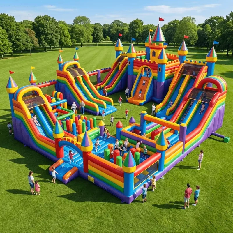 Castelo Inflável Gigante em PVC Durável com Escorrega Combo Colorido para Festa no Quintal