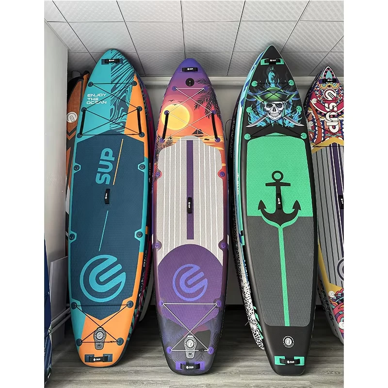 E SUP 11’6 Ft Inflatable Stand Up Paddle Board Stable Wide ISUP for 2+1 People All Round Surf Board for Family Adventures