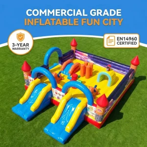ได้รับการรับรอง EN14960 PVC 0.55 มม. สไลด์สนามเด็กเล่นลอยตัวระดับเชิงพาณิชย์สำหรับเช่ากิจกรรม
