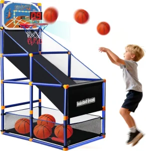 Conjunto de Jogo de Basquetebol Arcade de Montar Fácil com 4 Bolas e Bomba de Ar Incluída